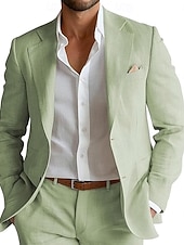 baratos Ternos de casamento-Masculino Smoking ternos de linho casamento na praia Casual sábio Lilás Primavera / Outono / Inverno / Verão Terno Leve Cor Sólida Padrão Conjunto de 2 peças Comum 1 Botão