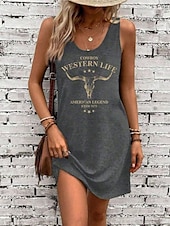cheap Art&amp;Design Dress-Women&#039;s Mini Dress A Line Dress Summer Dress Off The Shoulder Dress Vacation Casual Daily Loose Fit Graphic Letter Sleeveless U Neck Black Summer