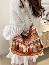 tanie Plecaki Fashion-damska torba na ramię z frędzlami w stylu boho, etnicznym i haftowanym - wiele sposobów noszenia, można jej używać jako plecaka, nadaje się na codzienne podróże, festiwale i do noszenia na co dzień