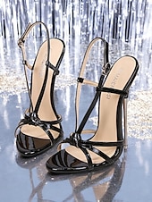 cheap Dress Sandals-Red Patent Leather Strappy Stiletto Heels – Sexy Nightclub &amp; Party Sandals for Women