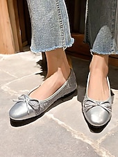 economico Ballerine da donna-ballerine da donna color crema con fiocco – comode scarpe slip-on con punta tonda per l'uso quotidiano e gli appuntamenti casual