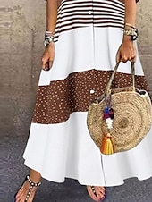 ieftine Rochie cu dungi și geometrică-Pentru femei Rochie Maxi Rochii Tricou Rochie A line Rochie Fit And Flare Casual Zilnic Fit regulat Grafic Manșon Jumate În V Negru Albastru piscină Maro Trifoi Vară