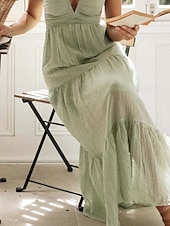 abordables Robes de vacances-Femmes Robe Midi Robe de remise des diplômes Mode Extérieur Date Sortir Coupe régulière Uni Sans manches Bretelles spaghetti Bleu Vert Été