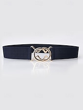 baratos Cinto Feminino-cinto elástico ajustável feminino com fivela de metal da moda - moderno e versátil - adequado para uso diário feminino e passeios casuais