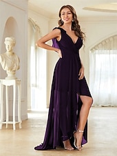preiswerte Bodenlänge-Kleid Brautmutterkleid Elegant Party V Ausschnitt Bodenlang Chiffon Ärmellos mit Falten 2025