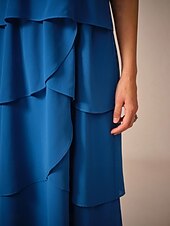 preiswerte abendkleider-Damen Knielanges Kleid Chiffonkleid Elegant Stilvoll Fließend Hochzeit Hochzeitsgast Lässiger Schnitt Einfarbig Kurzarm V Ausschnitt Königliches Blau Sommer Frühling