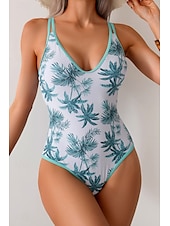 abordables Maillots de bain une pièce-Femmes Maillots de Bain Une Pièce Maillot de bain Dos nu Tenues de plage Été Léopard Fleur Fil en V Sans manches Maillots de bain