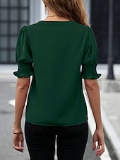 billige Tanks og camisole til kvinner-Kvinnes Camisole Tank Top Enfarget Stilfull Casual Kort erme Notch hals Vanlige topper Daglig Ruffle Svart Hvit Lilla Fuchsia Grønn Sommer Vår