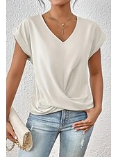 preiswerte Blusen-Damen Bluse Einfach Modern Lässig Kurzarm V Ausschnitt Normale Oberteile Täglich Ausgehen Gerafft Erröten Sie Rosa Schwarz Weiß Wein Sommer