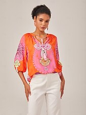 economico Bluse e camicie-pullover con stampa in stile vacanza