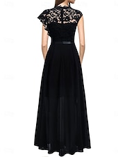preiswerte Unter 129,99 $-Kleid Mutter der Braut Kleid Hochzeitsgast Elegant Lässig Juwel-Ausschnitt Bodenlang Polyester Kurzarm mit Spitze