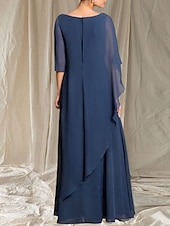 halpa Lattian pituus-A-linja Morsiamen äidin mekko Häiden vieras Elegantti Crew-kaula-aukko Lattianpituinen Chiffon 3/4-pituisella hihalla Helmiäistyksellä
