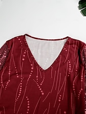 abordables Tops elegantes-Blusa básica metalizada para mujer con estampado brillante, manga larga, cuello en V, fiesta, año nuevo, amarillo, gris, primavera y otoño