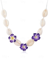 cheap Women&#039;s Necklace-Handmade Cowrie Shell Necklace with Plumeria Flowers – Boho Hawaiian Beach Jewelry for Women, Adjustable Summer Surfer Choker, Tropical Vacation &amp; Festival Accessory
