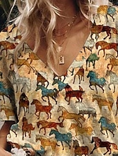 abordables Kentucky top-Derby du Kentucky Femmes T-shirt Graphique ancien Occasionnel Manche Courte Col en V Hauts Réguliers Quotidien Week-end Imprimé Jaune Rouge Gris Été