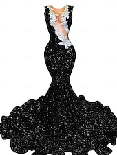 preiswerte Abendkleider-Meerjungfrau  Trompete Abendkleid Partykleid Abendparty Abschlussball Sweep  Brush Zug Ärmellos Schmuckstein-Ausschnitt Spandex mit Glitzer Perlen Pailletten