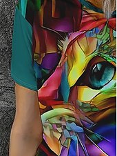 levne trička-Dámské Tričko Letní vrcholy Barevné bloky Kočka Klasické Na běžné nošení Krátký rukáv Tričkový Crop Tops Denní Víkend Tisk Duhová Léto Jaro Podzim