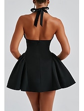 economico Vestiti aderenti-Per donna Mini Abito Abito da laurea Abito con Collo Allacciato Moda Laurea Data Uscire Vestibilità regolare Semplice Senza Maniche All&#039;americana Nero Estate