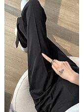 お買い得  パンツ-女性用 スーツ ストリートファッション カジュアル 全長 ナチュラルウエスト 平織り ポケット 弾性巾着デザイン 通気性 ソフト 快適 マイクロエラスティック カジュアル お出かけ ブラック ホワイト コーヒー 夏 レギュラー