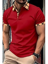 cheap Men&#039;s Classic Polo-Men&#039;s Golf Shirt Golf Polos Shirts Formal Work Lapel Short Sleeve Modern Comfortable Color Block Patchwork Buttons Summer Spring Regular Fit Wine Apricot Black White Dark Navy Orange Golf Shirt