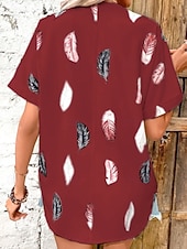 cheap Art&amp;Design Tops-Women&#039;s Shirt Feather Stylish Casual Short Sleeve Shirt Collar Regular Tops Daily Buttons Print Black White Pink Wine Blue Summer Spring