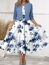 ieftine rochie florală-Set Rochie pentru Femei Rochie Midi Rochie A Line Rochie de Vară Casual Imprimeu Floral Mâneci Jumătate Decolteu Crew Vacanță Întâlnire Roz Albastru Mov Vară Primăvară Ajustare Regulată