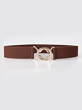 baratos Cinto Feminino-cinto elástico ajustável feminino com fivela de metal da moda - moderno e versátil - adequado para uso diário feminino e passeios casuais