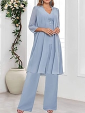 abordables Moins de 129,99 $-Ensembles de Robes Robe de Mère de Mariée  robe demoiselle d honneur Élégant Simple Col en V Longueur au sol Polyester manche longue avec Couleur Unie 2025