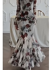 abordables Robes fleuries décontractées-Femme robe longue Robe Fourreau Robe à fleurs Robe imprimée Mode Robe chic Extérieur Vacances Rendez-vous Standard Fleur manche longue Col Ras du Cou Rouge Rose Printemps