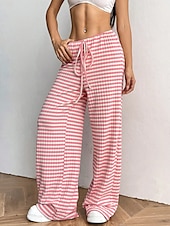 economico Pantaloni-Per donna Pantaloni Casual Lunghezza intera Naturale A righe Elasticizzato Casual Quotidiano Grigio chiaro Marrone e nero Blu cielo e Bianco Bianco / Rosa Estate