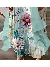 preiswerte Blumenkleid-Damen Maxi Kleid 2 Teile Kleid Set Sundress Sommerkleid Slip Kleid Urlaub Formal Boho Urlaub Lockerer Schnitt Grafik Paisley 3/4 Länge Ärmel Träger V-Ausschnitt Hellblau Sommer Frühling