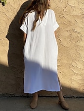 abordables Vestidos de playa-Bañadores para Mujeres Cubierta Vestido de Baño Bañador con Bolsillo Vacaciones Playa Ropa de Color Sólido Cuello en V Mangas Cortas Trajes de Baño