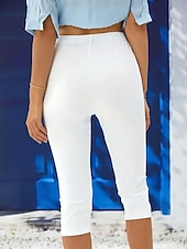 billiga Enkla Leggings-Damernas leggings capribyxor med hög elasticitet semester mode hawaiianska vadlängd midjehöjd ensfärgade tryck andningsbar mjuk semester avslappnad daglig svart vit blå sommar vår normal passform