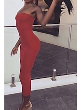 ieftine Rochii de absolvire-Pentru femei Rochii Midi Rochie albă Rochie de absolvire Bodycon Modă În aer liber Zi de Naștere Dată Fit regulat Simplu Fără manșon Fără Bretele Negru Alb Verde Militar Roșu-aprins Vară