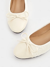 economico Ballerine da donna-ballerine da donna color crema con fiocco – comode scarpe slip-on con punta tonda per l'uso quotidiano e gli appuntamenti casual