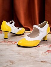 abordables años 1930-Tacones Mary Jane vintage en rojo y blanco para mujer: zapatos brogue clásicos inspirados en los años 50 para moda retro, baile y ocasiones especiales