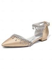 abordables Occasionnel-Escarpins de mariage à bride cheville en satin blanc - chaussures de mariée à bout pointu avec détail goutte de cristal