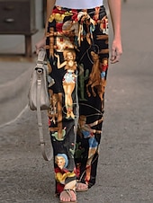 abordables Kentucky derby-Femmes Jambe large Chinos ancien Style Ethnique Occasionnel Longueur complète Taille haute Graphique Avec Poches Ceinture Élastique Impression Confortable Doux Micro-Élastique Extérieur Rue Quotidien