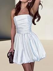economico Abiti bianchi-Impegno Piccola Laurea Abiti Bianchi Vestiti da Sposa A-Line Scollo a Cuore Senza Maniche Corti  Mini Abiti da Sposa in Raso Con Pieghe Arricciati 2025