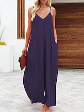 abordables Robe Simple-Combinaison Femme Active Uni Sans Manches Col V Taille Haute Vacances Quotidienne Coupe Régulière Noir Vert Clair Vert Armée Été