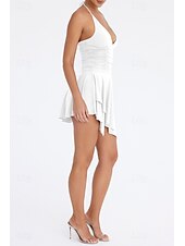 abordables Robes de Diplôme-Femmes Mini Robe Robe Blanche Robe de remise des diplômes Robe à col licou Mode Moderne Anniversaire Remise des Diplômes Date Coupe régulière Uni Sans manches Col Halter Blanche Marron Été
