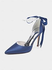 cheap Cocktail-Women&#039;s Champagne Satin Wedding Heels with Pearl Ankle Strap - Elegant Bridal &amp; Cocktail Stiletto Pumps
