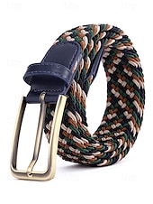 cheap Men&#039;s Belts-Men&#039;s Braided Elastic Stretch Belt – Multicolor Woven Design with Leather Tip &amp; Metal Buckle, Casual &amp; Golf Style, Adjustable Fit for Jeans &amp; Trousers, Perfect for Sports &amp; Everyday Wear