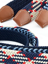 cheap Men&#039;s Belts-Men&#039;s Braided Elastic Stretch Belt – Multicolor Woven Design with Leather Tip &amp; Metal Buckle, Casual &amp; Golf Style, Adjustable Fit for Jeans &amp; Trousers, Perfect for Sports &amp; Everyday Wear
