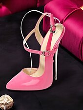 economico Festa Notturna-décolleté stiletto con cinturino alla caviglia in vernice rosa – tacchi alti alla moda per feste e discoteche da donna
