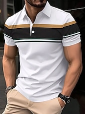 cheap Men&#039;s Classic Polo-Men&#039;s Polo Shirts Golf Shirt Business Casual Ribbed Polo Collar Short Sleeve Fashion Basic Color Block Stripes Buttons Summer Spring &amp;  Fall Regular Fit Black Polo Shirts