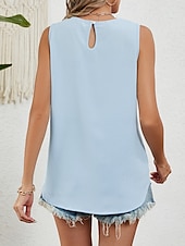 billige Tanks og camisole til kvinner-Dame Skjorte Bluse Helfarge Stilfull Fritid Ermeløs Crew-hals Vanlige topper Daglig Svart Hvit Rosa Vin Grønn Sommer Vår
