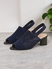 billige Kjole Sandaler-kvinners flystrikke peep toe block hæl sandaler - stilige pustende sommersko for kontor og uformelle antrekk