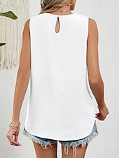 billige Tanks og camisole til kvinner-Dame Skjorte Bluse Helfarge Stilfull Fritid Ermeløs Crew-hals Vanlige topper Daglig Svart Hvit Rosa Vin Grønn Sommer Vår