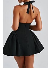 economico Vestiti aderenti-Per donna Mini Abito Abito da laurea Abito con Collo Allacciato Moda Laurea Data Uscire Vestibilità regolare Semplice Senza Maniche All&#039;americana Nero Estate